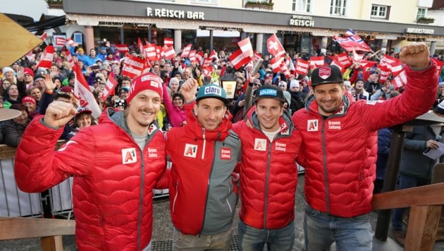 Manuel Feller, Marc Digruber, Fabio Gstrein und Johannes Strolz (v. li.). (Bild: Sepp Pail)