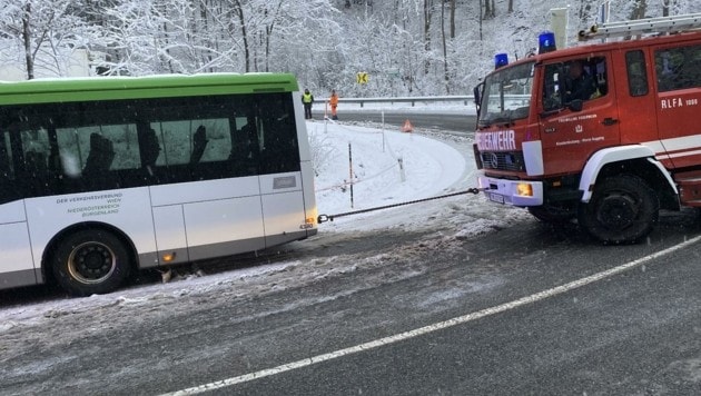 Unter Einsatz von schwerem Gerät konnten im Land Pkw, Laster und Busse geborgen werden (Bild: Feuerwehr St. Andrä-Wördern)