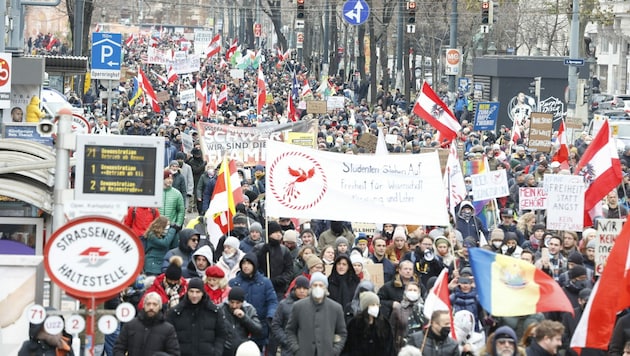 Eine Demo gegen die Corona-Maßnahmen in Wien (Bild: APA/FLORIAN WIESER)