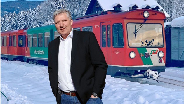 Thomas Kalcher kämpft um die Murtalbahn (Fotomontage) (Bild: Kevin Geißler,Krone KREATIV)