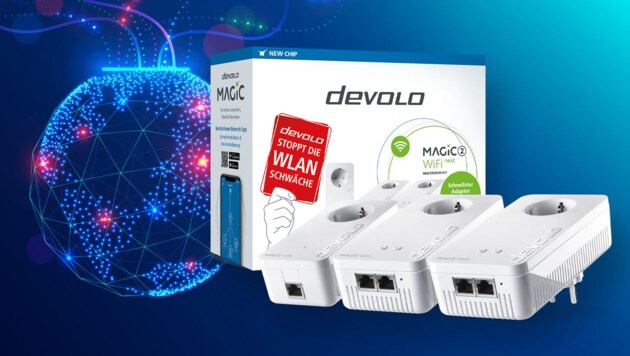 Mit dem Devolo Magic 2 WiFi next Multiroom Kit gibt's lückenloses WLAN im ganzen Haus. (Bild: Devolo, stock.adobe.com)