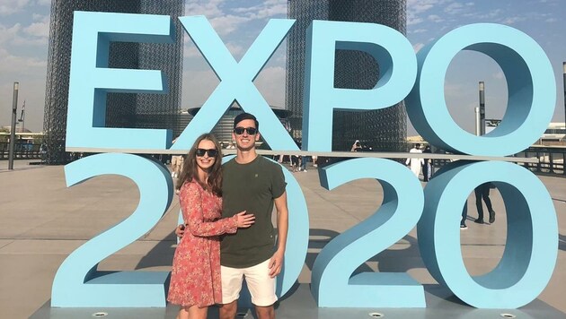 Austrias Till Schumacher und Herzdame Aneta strahlen in Dubai, schauten auch auf der Expo vorbei. (Bild: ZVG)