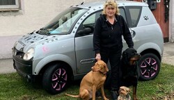 Tina Rosner mit ihren Hunden und ihrem Fahrzeug. Sie beherbergt Igel, Papageien und noch viele Tiere mehr. (Bild: Schulter Christian)