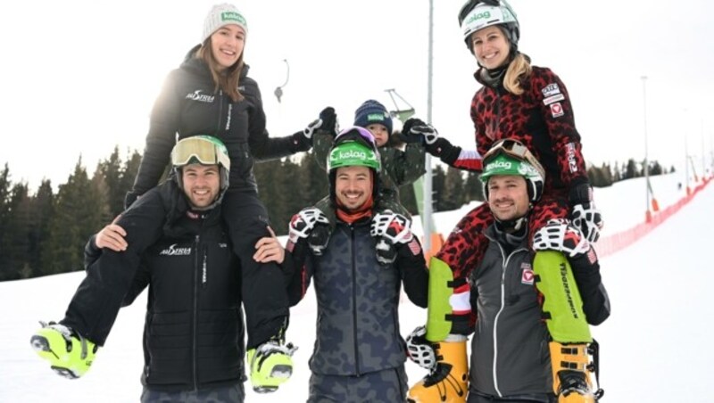 Kärntens Asse: Fabian Obmann, Aron Juritz (mit Sohn Thorin), Alex Payer (unten v. li.) sowie Daniela Ulbing und Sabine Schöffmann (ob. v. li.). (Bild: F. Pessentheiner)