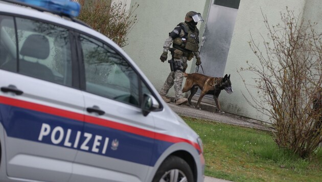 Auch die Polizeihundestaffel aus Laakirchen stand im Einsatz (Bild: Matthias Lauber)