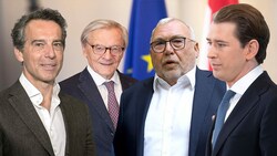 Christian Kern, Wolfgang Schüssel, Alfred Gusenbauer (v.l.) - alle Vorgänger von Sebastian Kurz (re.) - versuchten sich nach dem Ende ihrer politischen Karriere in der Privatwirtschaft. (Bild: APA, Krone KREATIV)