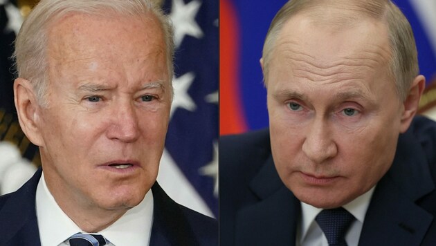 Nach einem Telefonat über den Ukraine-Konflikt droht US-Präsident Joe Biden dem russischen Präsidenten Wladimir Putin mit harten Sanktionen. (Bild: AFP)