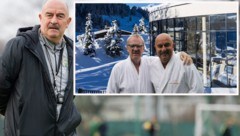 Stanislaw Tschertschessow in der Trainingsmontur von Ferencvaros Budapes (großes Bild) und Tage zuvor beim Relaxen mit Freund und Berater Ralph Schader im Hotel „Mein Almhof“ (Bild: fradi.hu, Ralph Schader)