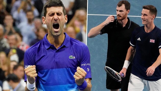 Novak Djokovic, Jamie Murray und Joe Salisbury (von li. nach re.) (Bild: AP, krone.at-Grafik)
