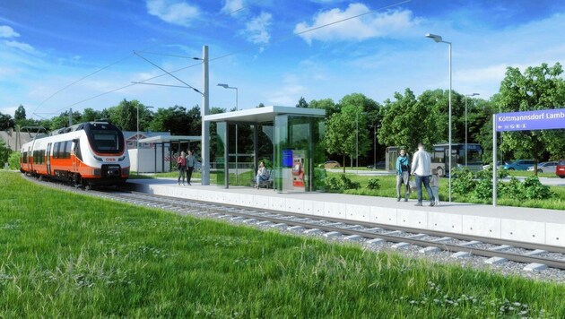 Bald wird die Strecke zwischen Klagenfurt und Weizelsdorf elektrifiziert sein. Die Arbeiten an der Haltestelle Köttmannsdorf-Lambichl sowie am Bahnhof in Maria Rain sind im Zeitplan. (Bild: ÖBB/3D-Schmiede)