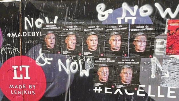 Aufreger: Freiheit für den wegen Drogen angeklagten Ibiza-Detektiv wird auf Plakaten in Wien gefordert. (Bild: Krone KREATIV, zVg)