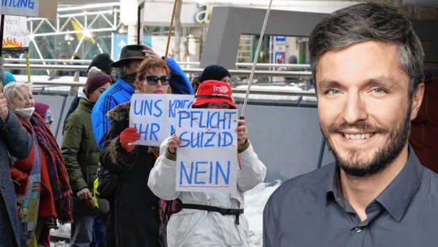 Der Grazer Gemeinderat Christian Kozina von den Grünen ist gegen die Impfpflicht. (Bild: Krone KREATIV, Sepp Pail, Stadt Graz/Fischer)