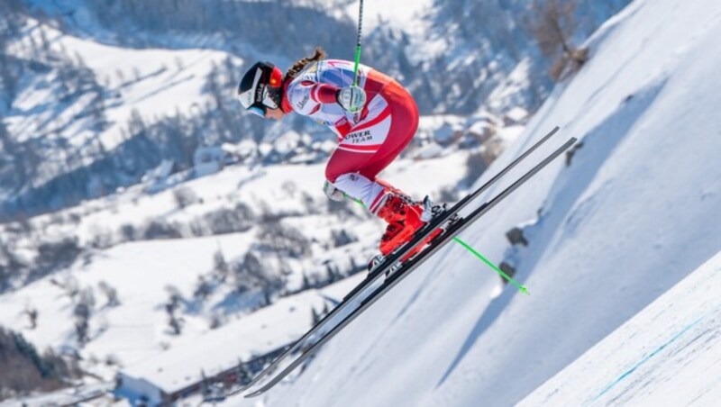 Die Montafonerin Emily Schöpf fuhr in der zweiten Abfahrt von Crans Montana auf Rang neun. (Bild: photoevenement/Gilles Baron)