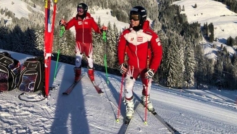 Noel Zwischenbrugger (li.) und Lukas Feurstein trainierten zuletzt gemeinsam in Unterjoch. (Bild: Privat)