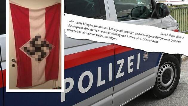 Bei der Hausdurchsuchung wurden NS-Devotionalien gefunden. In Chats schrieb der Niederösterreicher offen über Selbstjustiz und die Gründung einer Armee. (Bild: P. Huber, LPD NÖ)