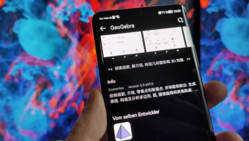 Österreichische App, chinesischer Begleittext: Die Huawei App Gallery wirkt noch nicht allenorts ausgereift. (Bild: Dominik Erlinger)