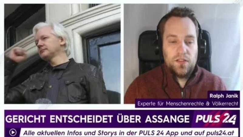 Ralph Janik, Experte für Menschenrecht und Völkerrecht, im Interview mit Puls 24 zur Causa Assange. (Bild: Screenshot/Glomex.com)