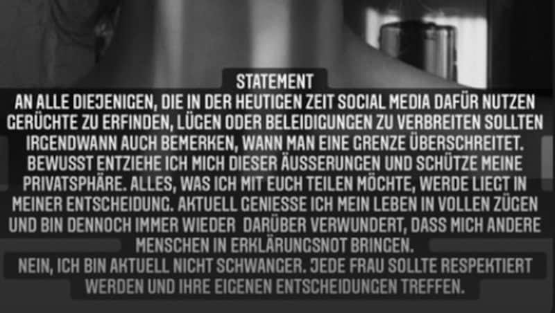 Laura Müller veröffentlichte auf Instagram dieses Statement zu den falschen Babynews. (Bild: instagram.com/lauramuellerofficial)