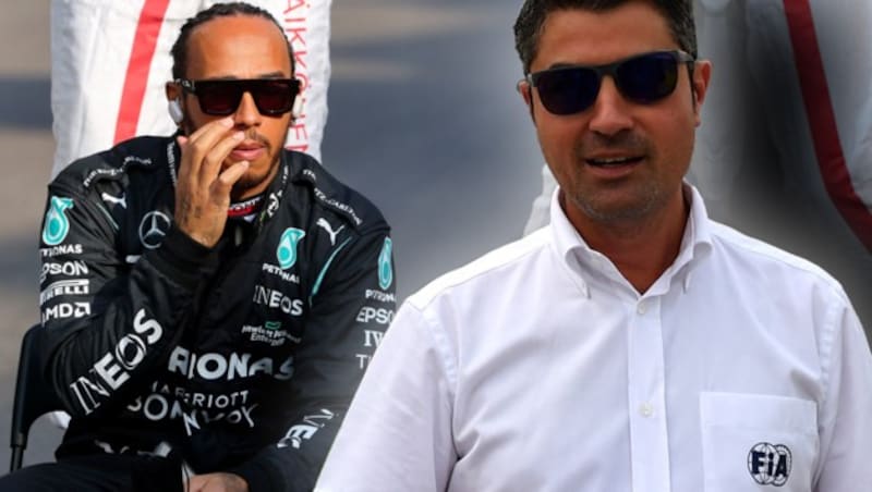 Lewis Hamilton (li.) und Michael Masi (Bild: AFP, krone.at-grafik)