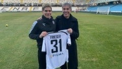 Frieser im Stadion mit dem italienischen Agent Franco Granello (Bild: zVg/Frieser)