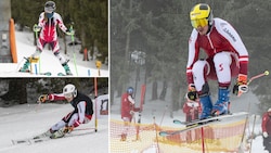 Sonja Gigler beim Skitest (o.), Max Jagg beim RTL- (u.) und Mathias Graf beim Start-Training. (Bild: Maurice Shourot)