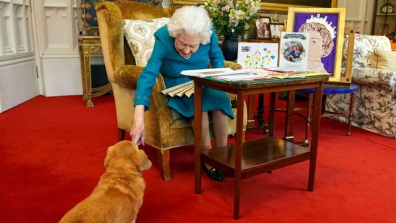 Das Hündchen der Queen leistet ihr Gesellschaft. (Bild: APA/PASteve Parsons/Pool via AP)