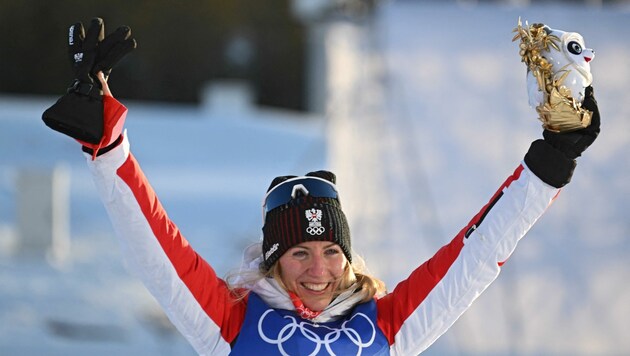 Holte als erste österreichische Frau eine Langlauf-Olympiamedaille: Teresa Stadlober vom SC Radstadt. (Bild: JEWEL SAMAD)