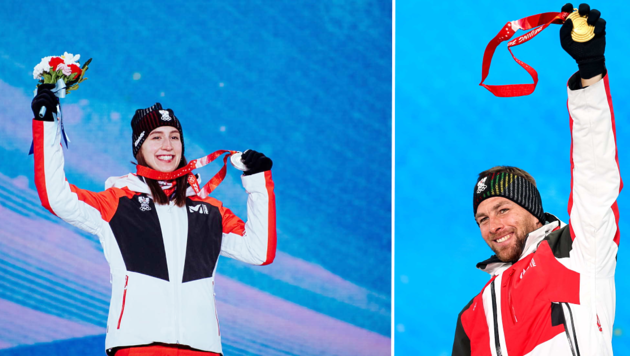 Österreichs Snowboarder Daniela Ulbing (li.) und Benjamin Karl durften jeweils über Edelmetall jubeln. (Bild: GEPA)