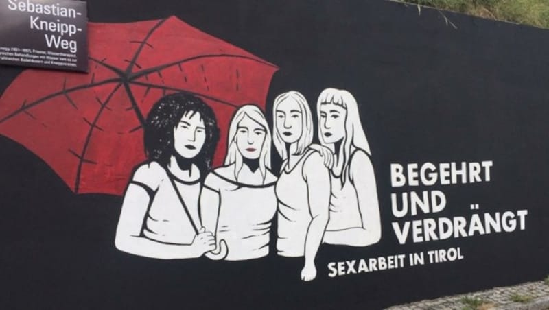 Immer wieder macht der Verein iBUS mit selbstgemalten Wandgemälden auf die schwierige Situation der Sexarbeitenden in Tirol aufmerksam. (Bild: iBUS)