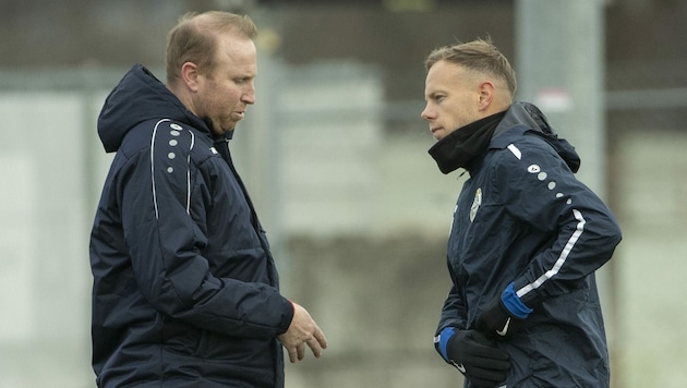 Mittelfeldspieler Marco Meilinger (r.) spielt bei Trainer Ludovic Magnin (l.) wieder eine zentralere Rolle in den Aufstellungsüberlegungen. (Bild: Maurice Shourot)