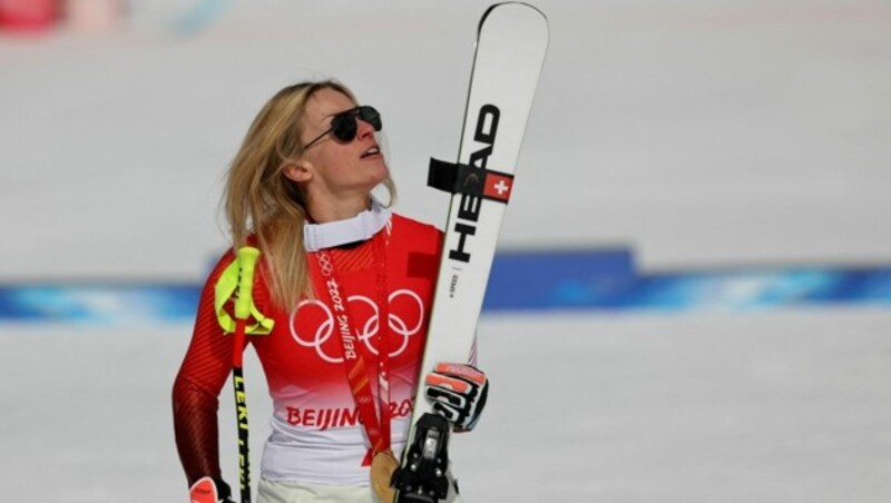 Lara Gut vertraut seit der Saison 2015/16 auf die Produkte des Kennelbacher Skiherstellers Head, seit der Saison 2016/17 wird sie vom Schröckener Servicemann Thomas Rehm betreut. (Bild: AFP)