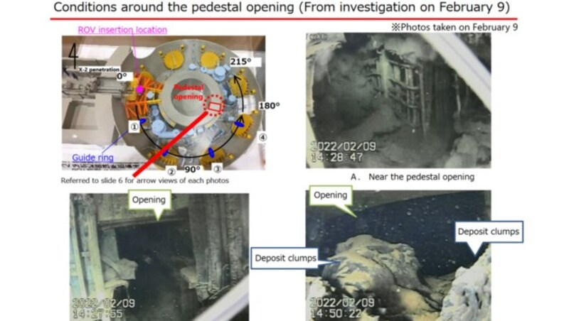 Auf den Aufnahmen des Roboters sind Brocken zu sehen, die aus geschmolzenem Brennstoff und anderem Material aus dem Reaktor bestehen. (Bild: Tepco)