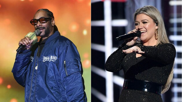 Snoop Dogg und Kelly Clarkson moderieren den „American Song Contest“ (Bild: APA/Ethan Miller, Jamie McCarthy / GETTY IMAGES NORTH AMERICA / AFP)