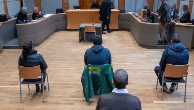 Die Angeklagten im Schwurgerichtssaal (Bild: Liebl Daniel, Krone KREATIV)
