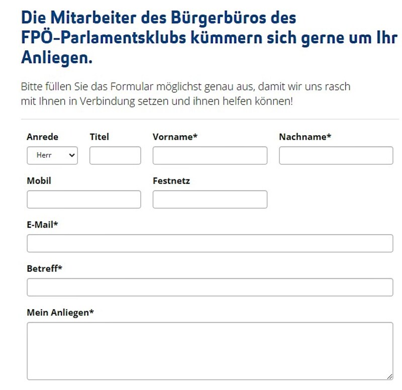 Das Online-Bürgerbüro der FPÖ (Bild: Screenshot/fpoe.at)
