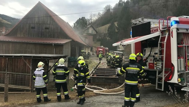 Die Feuerwehr hatte den Brand rasch im Griff, zum Glück kamen weder Menschen noch Tiere zu Schaden. (Bild: FF Kleinstübing)