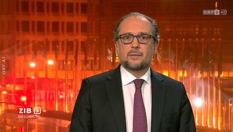 Außenminister Alexander Schallenberg (ÖVP) in der „ZiB 2“ am Sonntagabend (Bild: ORF)