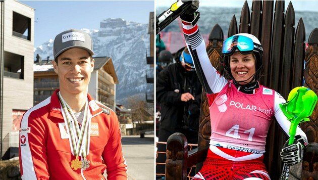 Lukas Feurstein (li.) und Magdalena Egger kämpfen im heutigen Super-G nicht nur um Medaillen, sondern auch um eine perfekte Ausgangssituation für die Kombination. (Bild: Maurice Shourot, Narvik 2020)