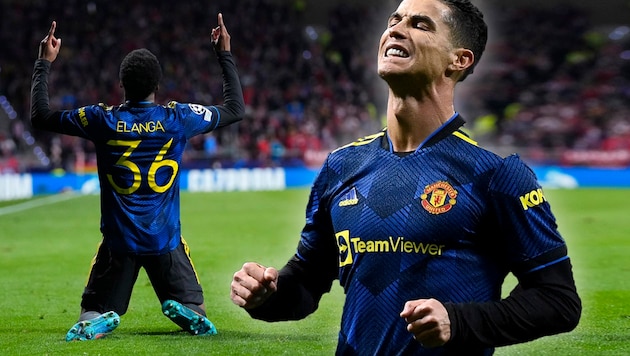 Anthony Elanga und Cristiano Ronaldo (Bild: AP, krone.at-grafik)