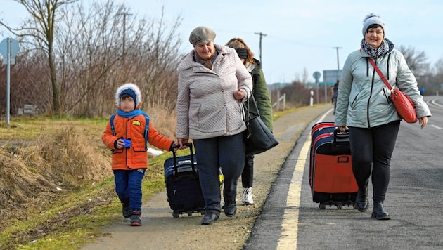 Ukrainian refugees on the border with Hungary: it is suspected that some others are using their genuine suffering to enrich themselves. (Bild: AFP, Krone KREATIV)