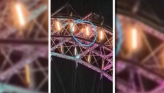 In luftiger Höhe und völlig ungesichert kraxelte der Mann am Wiener Riesenrad herum. (Bild: "Krone"-Leserreporter)