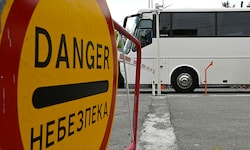 Warnschild an der Grenze der Tschernobyl-Sperrzone