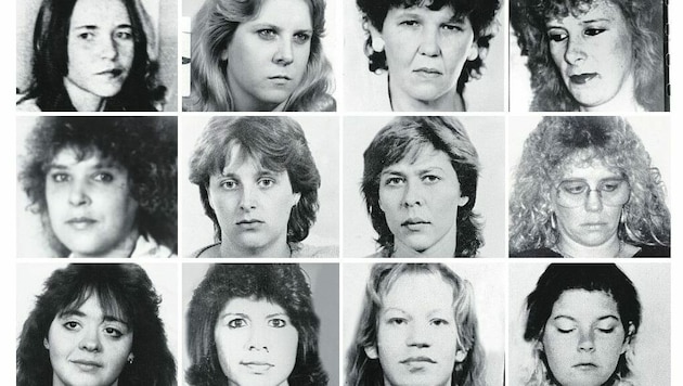 Die Opfer (v. li. o.): Margret Schäfer (Salzburg), Blanka Bockova (Prag), Brunhilde Masser (Graz), Heide Hammerer (Lustenau), Elfriede Schrempf (Graz), Silvia Zagler, Sabine Moitzi, Regina Prem, Karin Eroglu (Wien), Shannon Exley, Irene Rodriguez, Sherry Long (USA). (Bild: Andi Schiel)