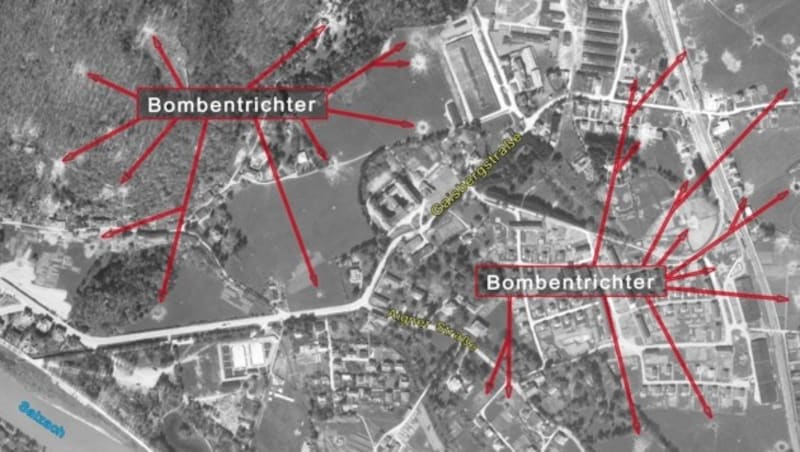 Im Bombenkataster können Kriegsluftbilder eingesehen werden. Diese von den Alliierten aufgenommenen Fotos zeigen, welche Zonen bombardiert worden sind. (Bild: EOD Munitionsbergung)