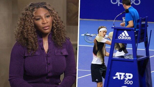 Serena Williams (li.) und Alexander Zverev (Bild: APA/AFP/Abierto Mexicano de Tenis/Marcos DOMINGUEZ, CNN (Screenshot))