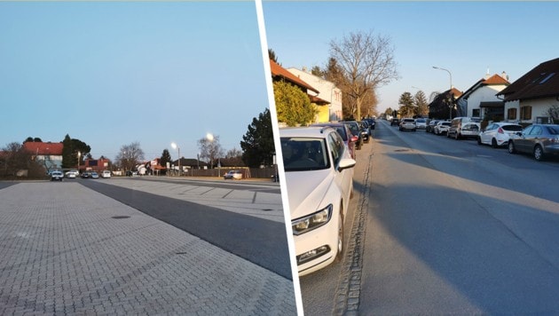 Gähnende Leere auf dem großen Parkplatz in Stammersdorf. Viele Wiener parken stattdessen im angrenzenden Gerasdorf. (Bild: Krone KREATIV)