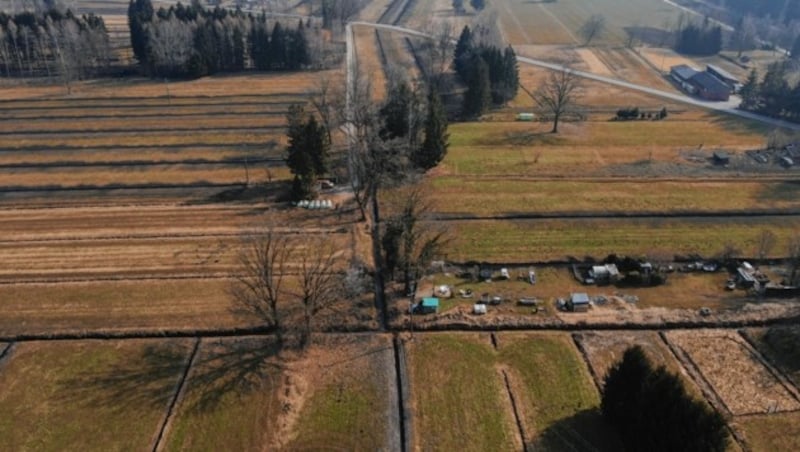 Die Leiche wurde von einem Grundstückbesitzer bei Arbeiten entlang eines Entwässerungsgrabens im Lustenauer Ried entdeckt. (Bild: Landespolizeidirektion Vorarlberg)