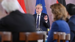 Alexander Van der Bellen bei seiner Rede im Schloss Bellevue. (Bild: AFP/John MACDOUGALL)