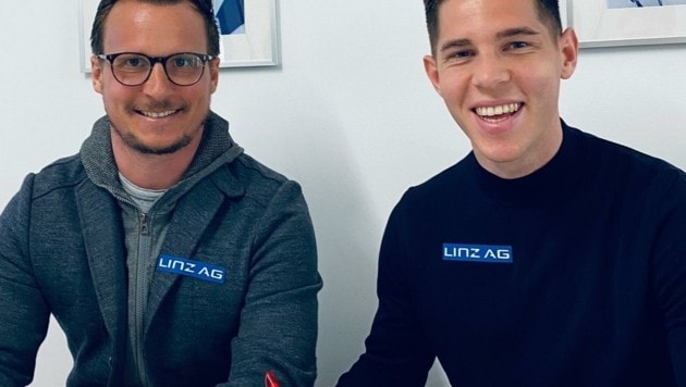 Blau-Weiß-Linz-Sportchef Tino Wawra und Michael Brandner. (Bild: FC Blau Weiß Linz)