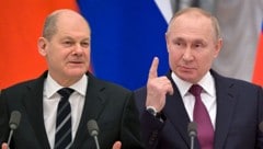 Der deutsche Kanzler Olaf Scholz und der russische Präsident Wladimir Putin (Bild: Krone KREATIV, AP)